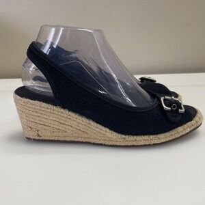Naturalizer Sherene Black Espadrille Wedge Sandals Slingback Open Toe 7.5M